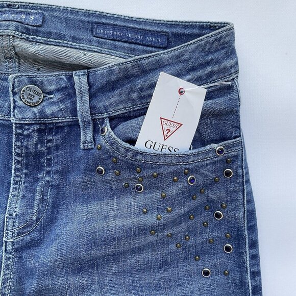 Guess Women’s Brittney Skinny Ankle Jeans Studded Distressed Blue Denim Size 28 - Picture 8 of 16